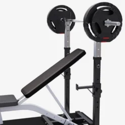 Gorilla Sports Schrägbank mit Squat Rack inkl, Langhantel Set 75 kg Weiss / Schwarz Discount