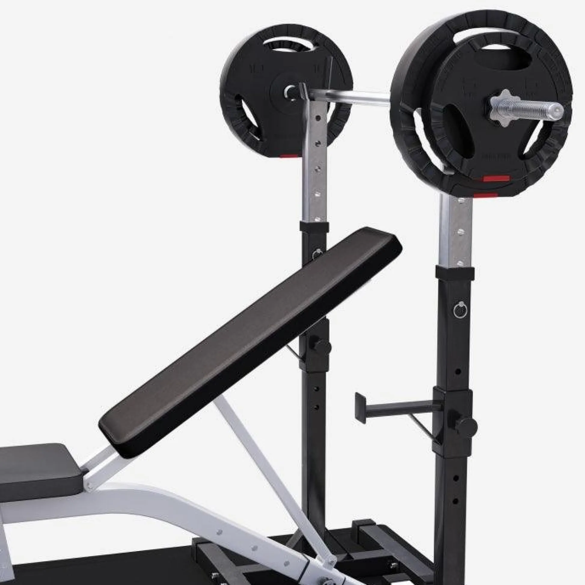 Gorilla Sports Schrägbank mit Squat Rack inkl, Langhantel Set 75 kg Weiss / Schwarz Discount