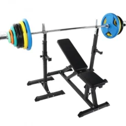 Gorilla Sports Schrägbank mit Squat Rack inkl, Langhantelset Olympia 150 kg Verschieden Online
