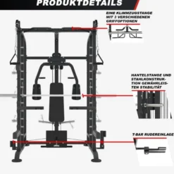 Gorilla Sports Smith Machine inkl, Klimmzugstange, Kabelzug und Butterfly Schwarz / Silber Hot
