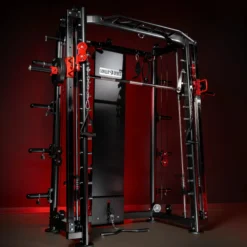 Gorilla Sports Smith Machine inkl, Klimmzugstange, Dipgriffen und Kabelzug Schwarz / Rot / Silber Best