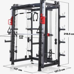 Gorilla Sports Smith Machine inkl, Klimmzugstange, Dipgriffen und Kabelzug Schwarz / Rot / Silber Best
