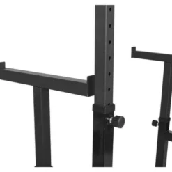 Gorilla Sports Squat Rack verstellbar in Höhe und Breite inkl, Langhantel Set Schwarz / Silber / Rot
