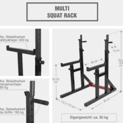 Gorilla Sports Squat Rack verstellbar in Höhe und Breite inkl, Langhantel Set Kunststoff 40 kg Schwarz / Silber / Rot New