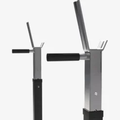 Gorilla Sports Squat Rack verstellbar in Höhe und Breite inkl, Hantelscheibenablage Schwarz / Silber Sale