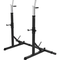 Gorilla Sports Squat Rack verstellbar in Höhe und Breite inkl, Hantelscheibenablage Schwarz / Silber Sale
