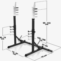 Gorilla Sports Squat Rack verstellbar in Höhe und Breite inkl, Hantelscheibenablage Schwarz / Silber Sale
