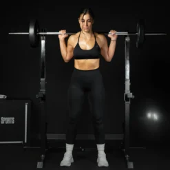 Gorilla Sports Squat Rack verstellbar in Höhe und Breite inkl, Hantelscheibenablage Schwarz / Silber Sale