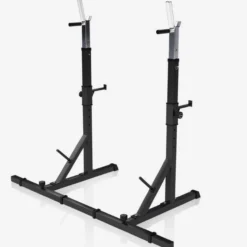 Gorilla Sports Squat Rack verstellbar in Höhe und Breite inkl, Hantelscheibenablage Schwarz / Silber Sale