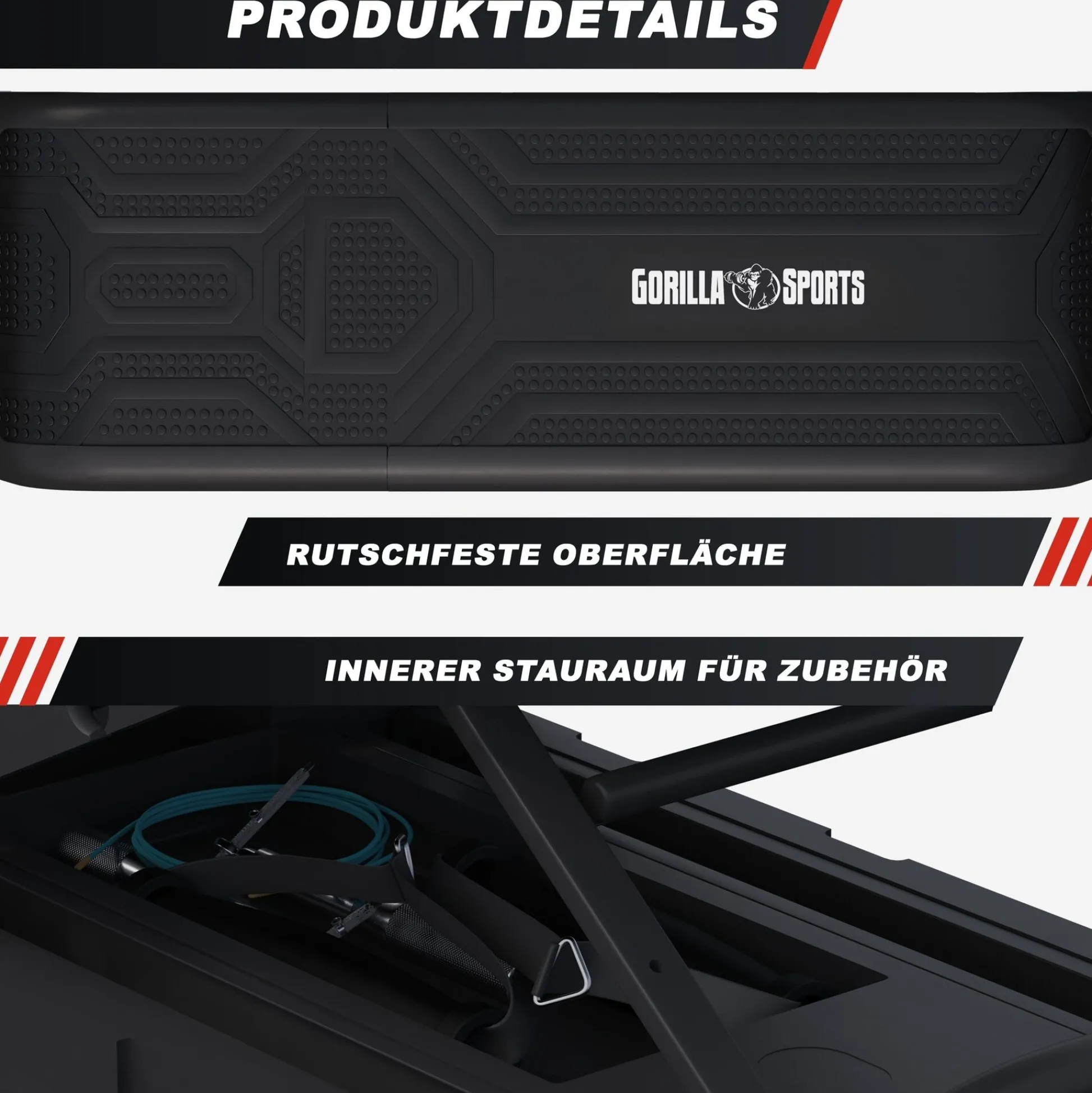 Gorilla Sports Steppbrett mit Rückenlehne Schwarz / Grau Discount