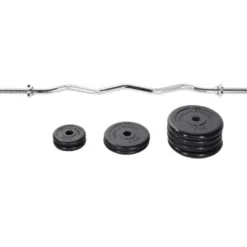 Gorilla Sports SZ-Curlset Gummi 35 kg mit Sternverschlüssen Schwarz / Silber Hot