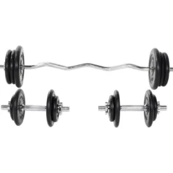 Gorilla Sports SZ-Curlset Gummi 70 kg mit Sternverschlüssen Schwarz / Silber Sale