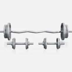 Gorilla Sports SZ-Curlset Gusseisen Gripper 70 kg mit Sternverschlüssen Silber Discount