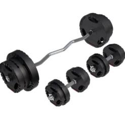 Gorilla Sports SZ-Curlset Kunststoff Gripper 70 kg mit Sternverschlüssen Silber / Schwarz
