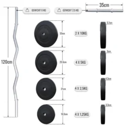 Gorilla Sports SZ-Curlset Kunststoff 70 kg mit Verschlüssen Silber / Schwarz