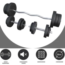 Gorilla Sports SZ-Curlset Kunststoff 70 kg mit Verschlüssen Silber / Schwarz