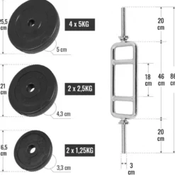 Gorilla Sports Trizepstrainer Set Kunststoff 35 kg mit Sternverschlüssen Silber / Schwarz Hot