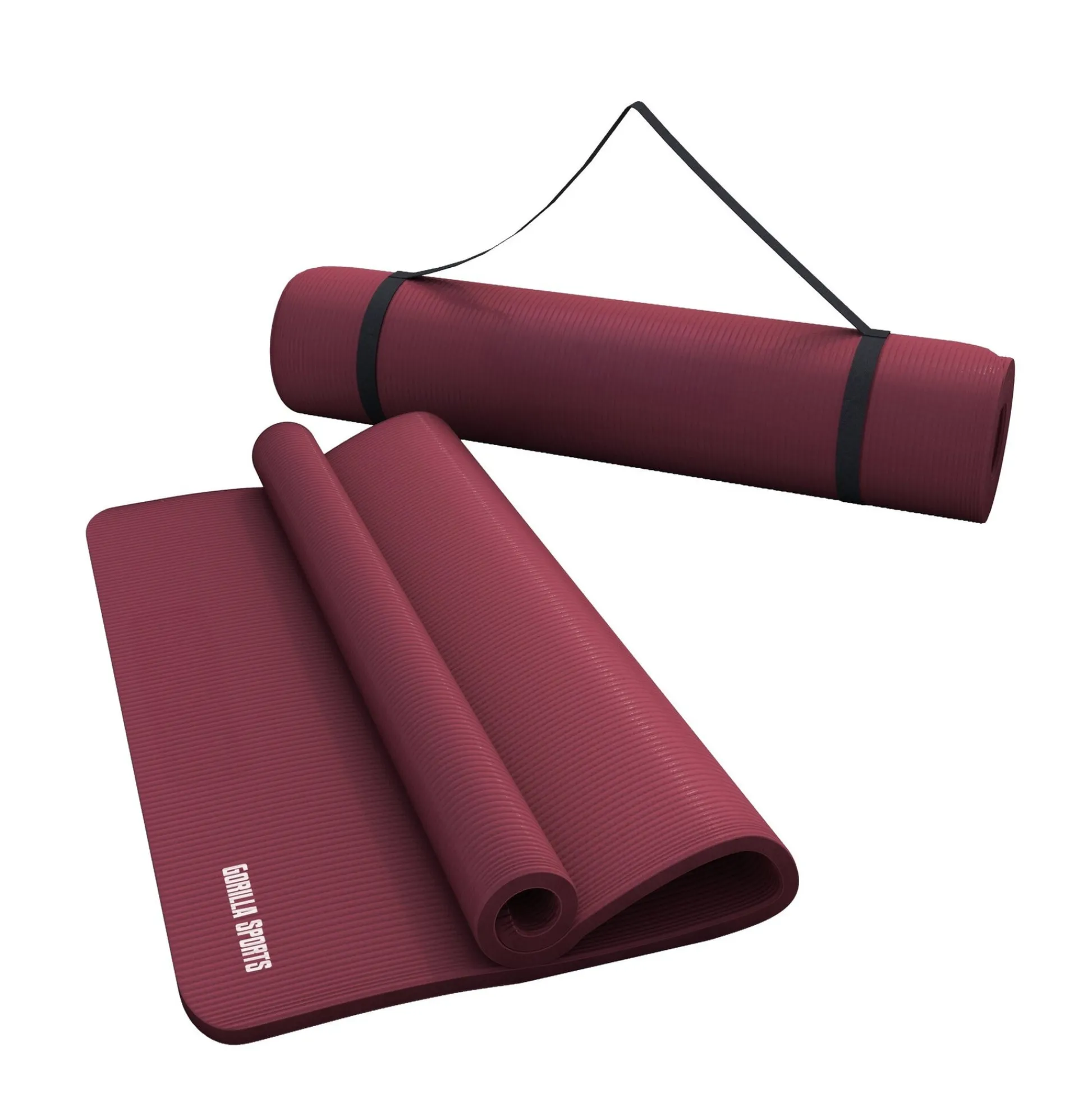 Gorilla Sports Yogamatte mit Tragegurt 190 x 60/100 x 1,5 cm Dunkelrot Outlet